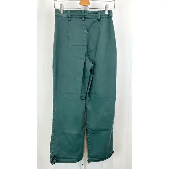 MARINE LAYER Bridget High Waist Pants 15741 Raw Hem Wide Leg Green Size 6 - Picture 2 of 9